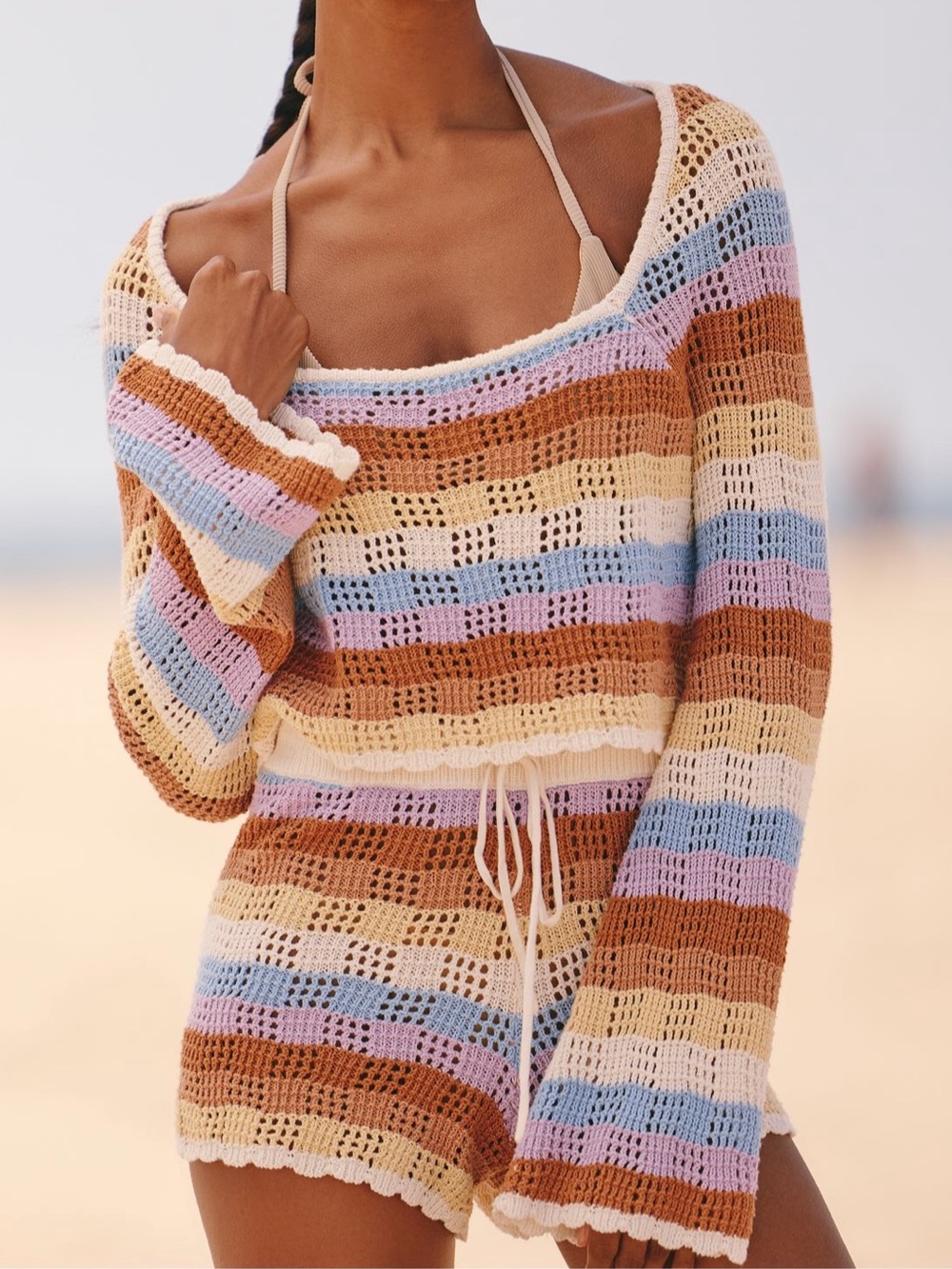 L Space Lost Tides Crochet Long Sleeve Top